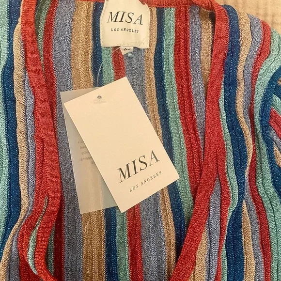 ๐ NWT Misa Los Angeles Rafael Striped, Metallic Long Sleeve Midi Dress. Medium. - Picture 6 of 7